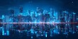 © imlane - High-tech futuristic city skyline, vibrant neon blue tones, reflecting a clean, sci-fi aesthetic,