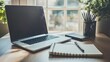 © ika - Laptop, Notebook, and Pen by Window: A Realistic Home Office Image