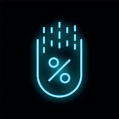 Poster - Neon blue glowing coupon with falling lines on a black background representing discounts and promotions