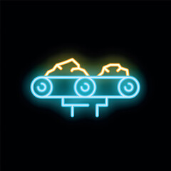 Poster - Neon sign of a mining industry conveyor belt transporting coal from the mine