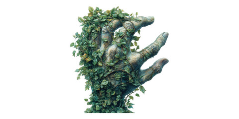 Green Foliage Hand Sculpture Isolated on Transparent Background