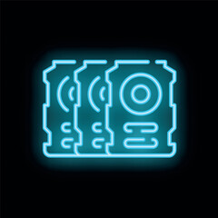 Poster - Glowing blue neon icon of a crypto mining rig with multiple gpus, symbolizing cryptocurrency mining and blockchain technology