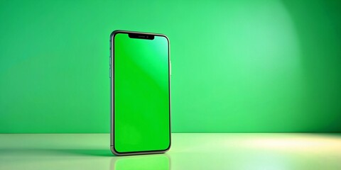 Poster - Smartphone Frameless Mockup with Green Screen for Infographic Design in Global Business Context, Ideal for Technology Content Creation and App Development Projects