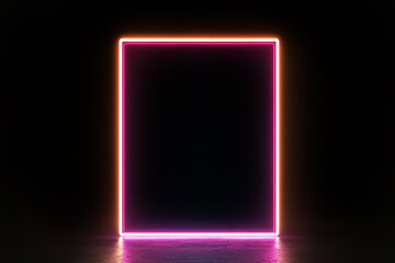 Wall Mural - rectangular vertical pink glowing neon picture frame on a dark background. 3d illustration rendering
