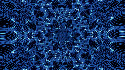 Poster - Seamless pattern with symmetrical design in blue tones. Abstract kaleidoscopic geometric pattern. Hypnotic background. Abstract vector illustration.
