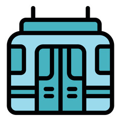 Poster - stylish tram or train front view with open doors, ready for passengers, public transport icon, urban