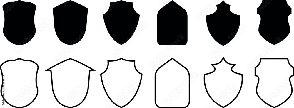 Set of vector shields. Protect shield security line icons. Badge ...