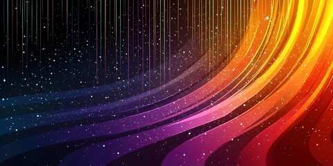 Poster - A vibrant abstract design featuring flowing waves of colors in shades of orange, pink, and purple against a dark background, giving a sense of movement and rhythm.