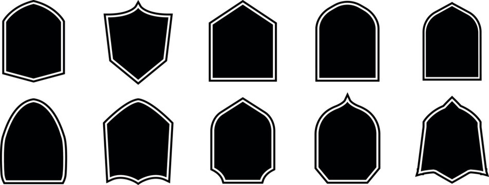 Shield icon. Heraldic shield black set. Set of vintage label and badges shape collections. Vector illustration. Protect shapes silhouette. Vector illustration