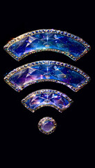 Poster - A vibrant Wi-Fi symbol adorned with a sparkling cosmic pattern, featuring shades of blue and purple, stands out against a deep black background, creating a visually striking effect.