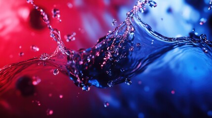 Poster - Vibrant Water Splash Creating Artistic Patterns with Red and Blue Colorful Hues for Creative Backgrounds and Designs