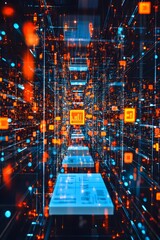 Poster - A futuristic digital environment with glowing data points and icons, symbolizing technology.