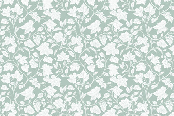 Poster - Toile pattern tapestry. Arts and crafts. Monochrome botanical pattern background. Created with Generative AI technology