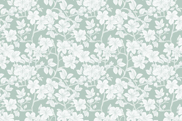 Poster - Toile pattern tapestry. Arts and crafts. Monochrome botanical pattern background. Created with Generative AI technology