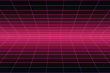 Leinwandbilder - Retro cyberpunk style 80s game scene pixel art 8-bit sci-fi background. glowing neon grid and stars from vintage arcade computer games.	