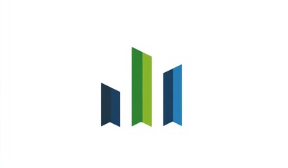 Poster - Here's a possible  and keyword list for your image.. Abstract growth chart with three rising columns in blue, green, and dark-blue.