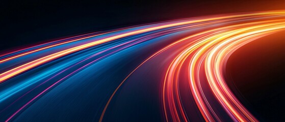 Poster - Colorful light trails on a dark background creating dynamic movement.