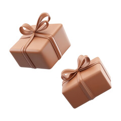 Canvas Print - two brown gift box with ribbon 3d render icon isolated on transparent background cutout
