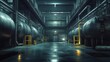 © CtrlN - A large industrial building with a wet floor and yellow pipes