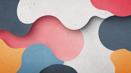 Poster - A vibrant abstract design featuring colorful, wavy shapes in shades of blue, pink, orange, and white against a textured background.