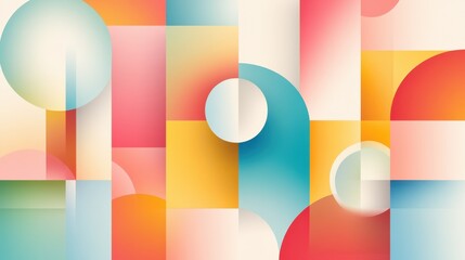 Poster - A vibrant abstract composition featuring geometric shapes and a harmonious color palette of red, blue, yellow, and soft pastels.