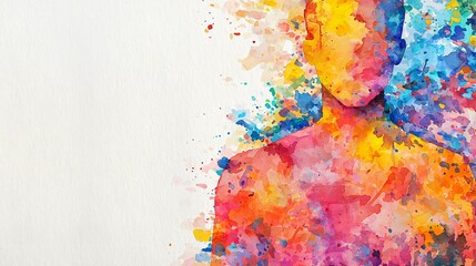 Poster - Paper join us. Abstract watercolor figure with vibrant colors and splashes.