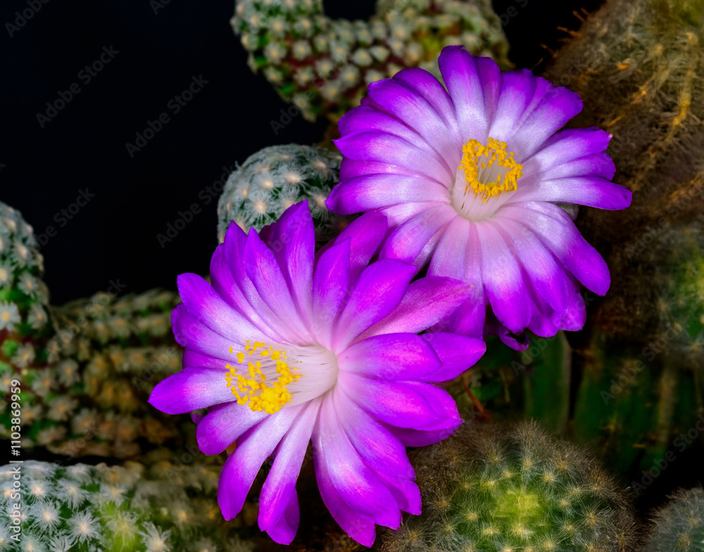 Mammillaria theresae var. albiflora - a cactus blooming with a crimson  flower with yellow stamens in the botanical collection, Odessa, Ukraine  Stock Photo | Adobe Stock