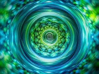 Poster - Surreal Circular Abstract Pattern Featuring Green and Blue Concentric Lines in a Dreamlike Composition, Perfect for Modern Art and Design Projects, Evoking Depth and Movement