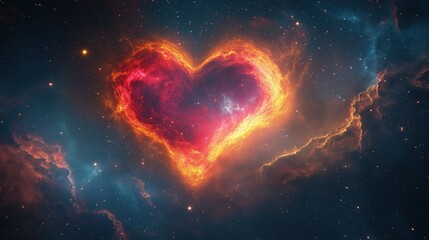 Wall Mural - A heart-shaped cloud of fire in space