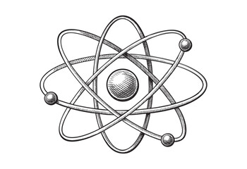 Atom Atomic structure formula orbiting electrons sketch hand dawn drawing vector illustration