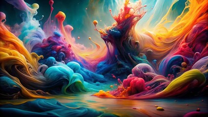 Poster - Surreal Exploration of Vivid Ink Drops Blending in Water: An Abstract Journey Through Color and Motion