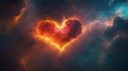 Wall Mural - A heart-shaped cloud of fire in space