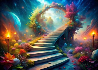 Poster - Surreal Journey of Continuous Motion: Steps Forward in a Dreamlike Landscape with Fluid Elements and Ethereal Light Displaying Progression and Transformation
