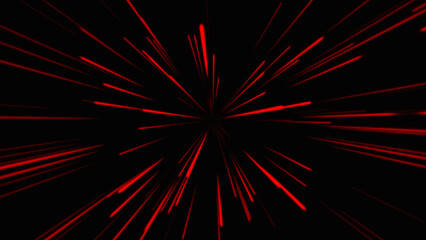 Fototapete - Red comic radial speed lines in black background. Futuristic data flow. Explosion effect .