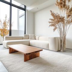 Poster - Embracing minimal home design dried botanicals in a white living space for serenity and style