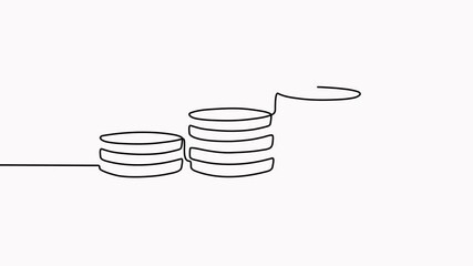 Poster - Animated coins stack continuous one line drawing video. Business money symbol concept animation.