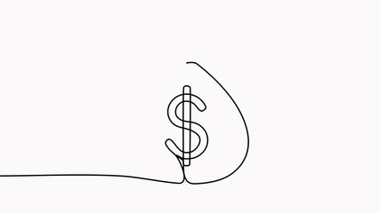 Poster - Money bag continuous one line drawing animation. Business dollar sign concept video.
