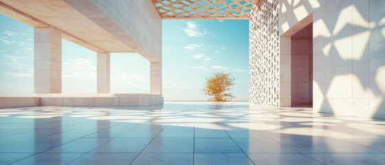 Poster - Modern minimalism invigorating spaces with geometric design and large windows for a bright atmosphere
