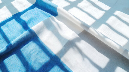 Poster - Creating a minimalist squares composition with gradient blues on linen texture artistic home environment contemporary design concept