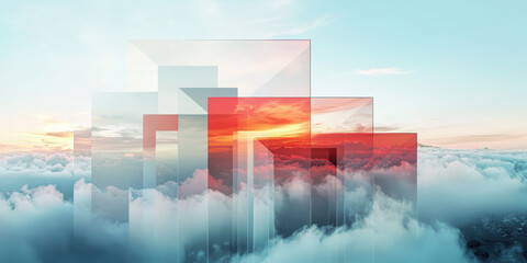 Poster - Creating modern geometric abstractions with layered shapes and fog effects in clean environments for contemporary design