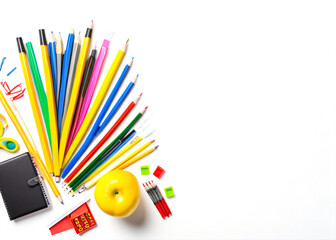Poster - iculously arranged school supplies on a white background create a visually appealing scene for educational content and advertising opportunities.