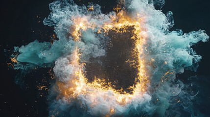 Poster - Emerald smoke enveloping a molten gold rectangular gateway in a mystical landscape a visual exploration of transformation