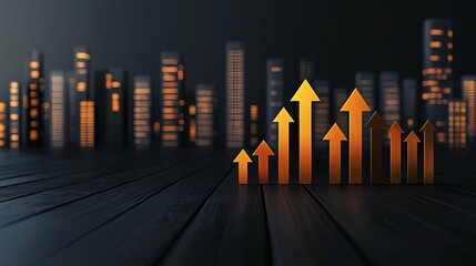 Poster - Rates and value appreciation. Graphical representation of growth over a city skyline at night.