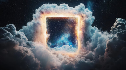 Poster - quantum energy rectangle surrounded by aurora smoke in a stellar environment a visual exploration of