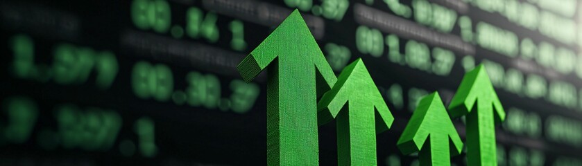 Poster - Rates and value appreciation. Green upward arrows indicating growth on a financial graph.