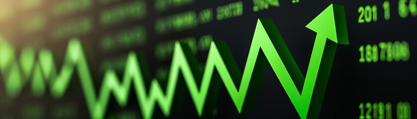 Poster - Rates and value appreciation. Dynamic green stock market graph depicting upward trends.