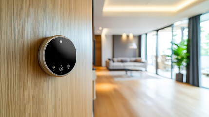 Poster - Enhancing comfort smart thermostat integration in a modern cream living room for optimal home environment