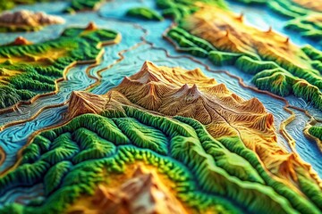 Poster - Topographic Map Illustration Featuring Geographical Location Lines, Cartography Contour Lines, and Nature Trails for Mapping and Relief Texture Concepts
