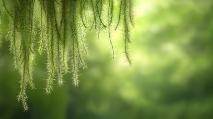 Poster - Photorealistic Green Hanging Spanish Moss in Lush Natural Environment with Soft Blurred Background