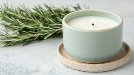 Poster - Burning aromatic candle with rosemary creates relaxing spa ambiance